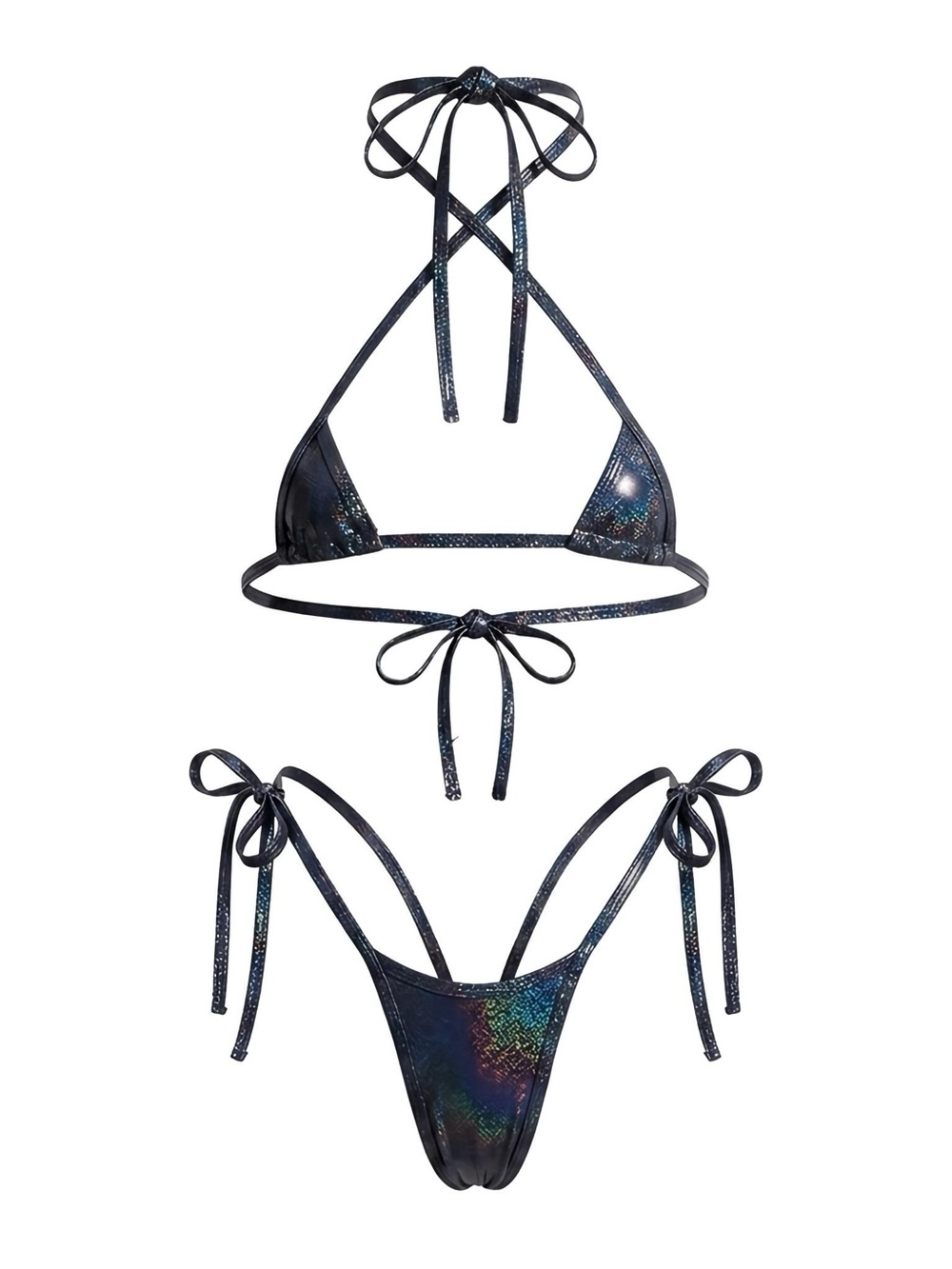 Black Holographic Micro G String Side Tie Thong Bikini Set | Exotic Dancewear